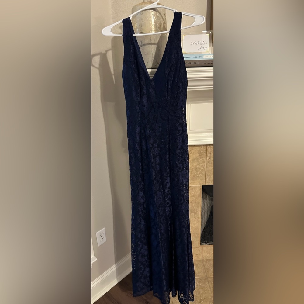 B Darlin Navy Lace Sleeveless Gown